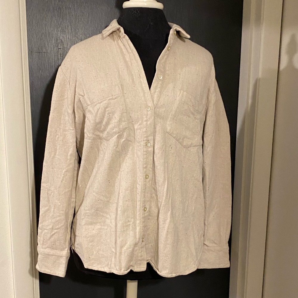 💜 Madewell Confetti Color Tan Flannel Button Down Shirt with Pockets